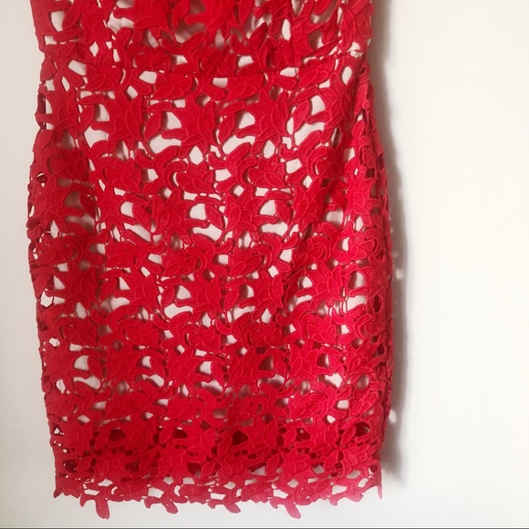 J.O.A. Off The Shoulder Lace Dress in Red - Picture 4 of 7